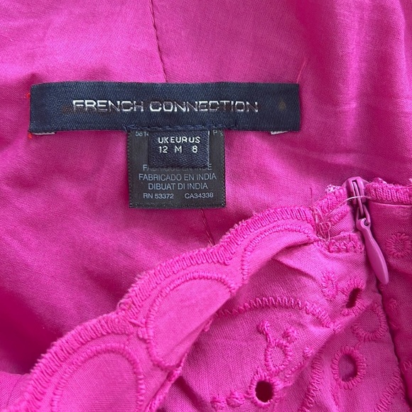 French Connection Appelona One Shoulder Cut-Out Midi Dress Pink Eyelet NWOT - Picture 12 of 16